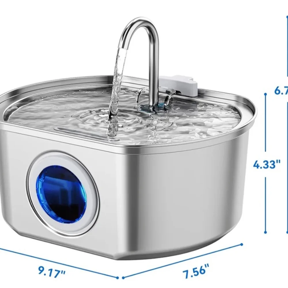 Stainless Steel Pet Water Fountain with Blue LED